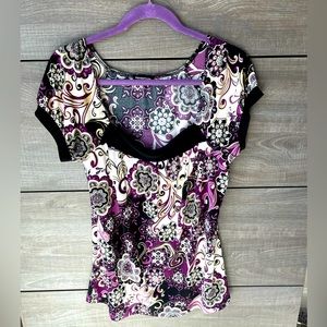 Perseption Concept Women's Multicolored Short Sleeve Floral Blouse Size Medium
